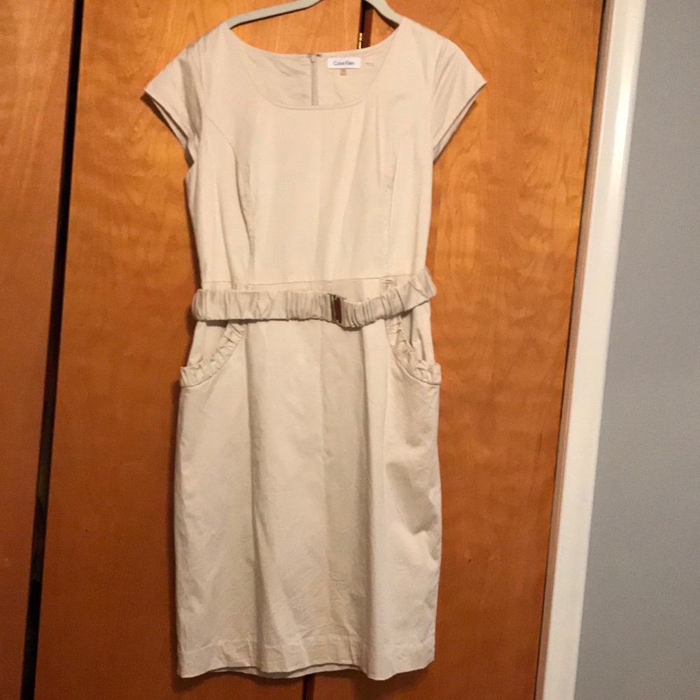 Calvin Klein, belted, cap sleeves with pockets